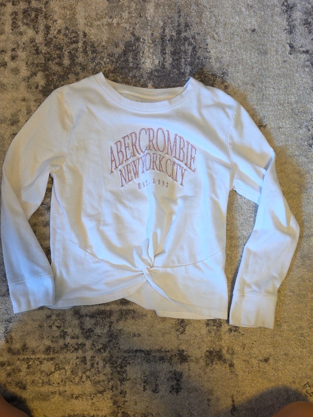 Abercrombie & Fitch White Long-Sleeve Twist Front Top with Pink Logo